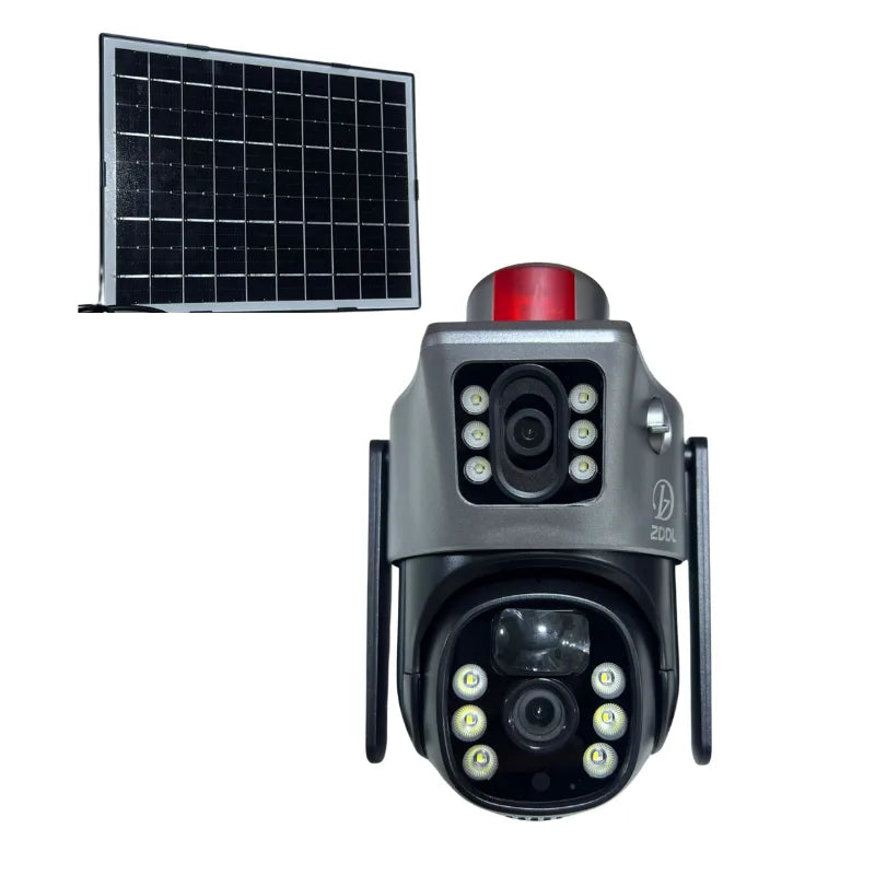 10 Megapixel 4G كاميرا مراقبة بالطاقة الشمسية عدستين مزدوجة ثابتة ومتحرك