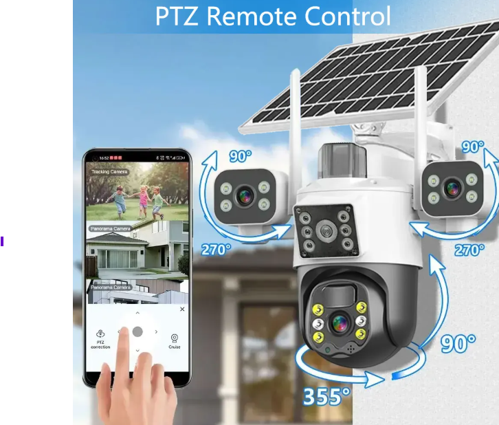 12Megapixel 4G w كاميرا مراقبة بالطاقة الشمسية بثلاث عدسات